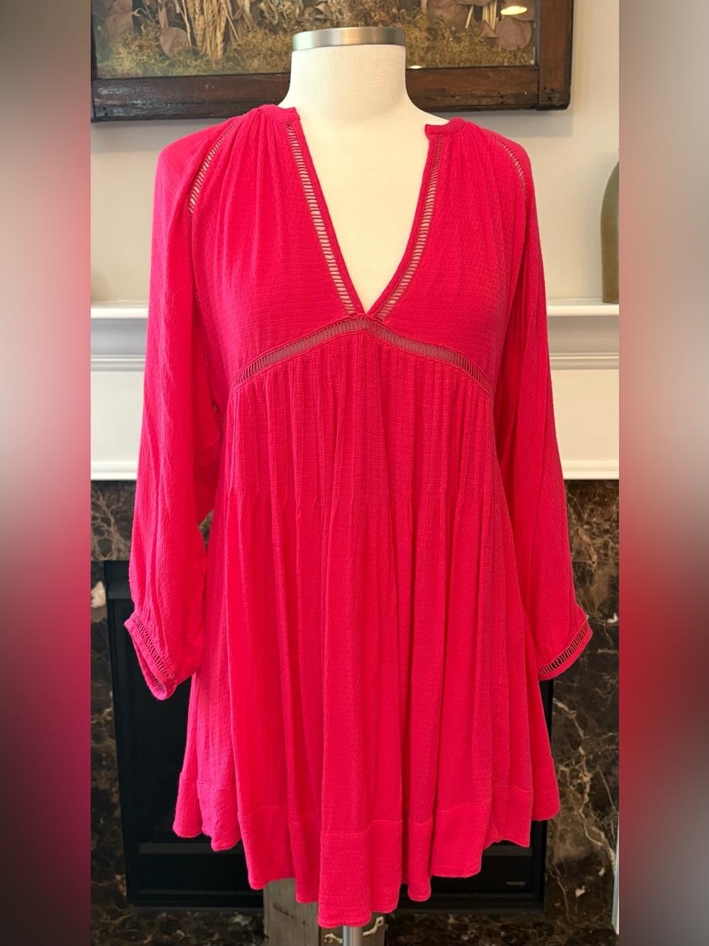 Free People Go Lightly Swing Dress in bright pink Size Small